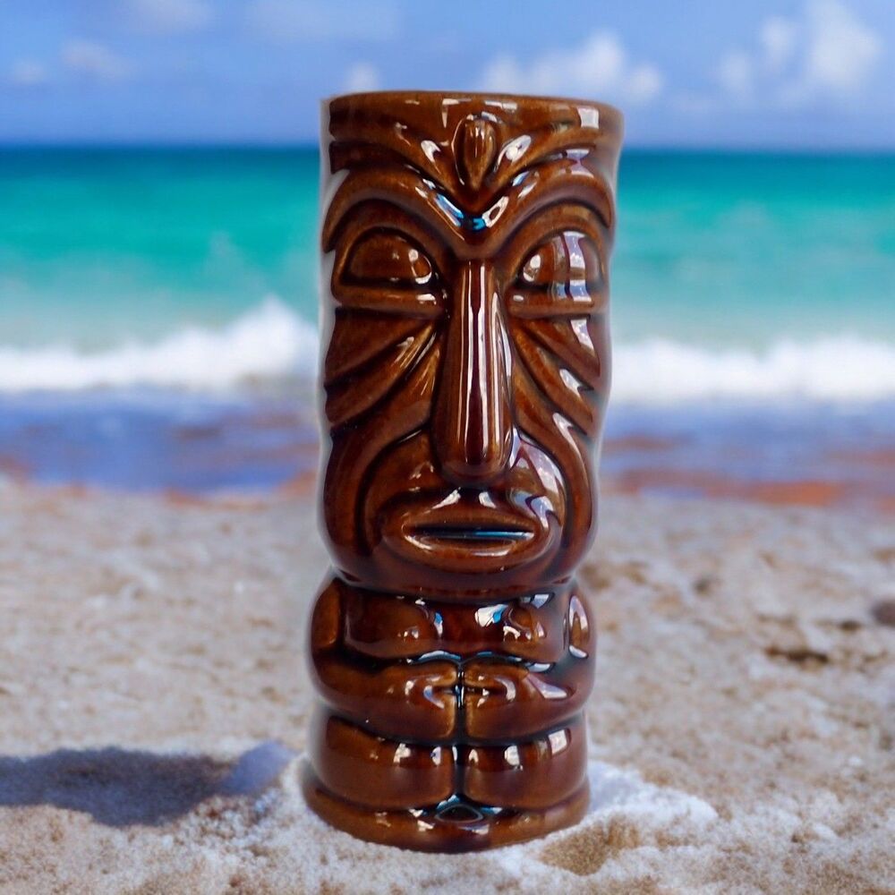 Tiki Mug Hawaiian Tropical Gamma Phi Beta Brown Ceramic 1988 12 oz Barware Cup
